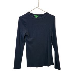 Dip Blue Ribbed Crew Neck Pullover Casual Long Sleeve T-Shirt Basic Top Medium